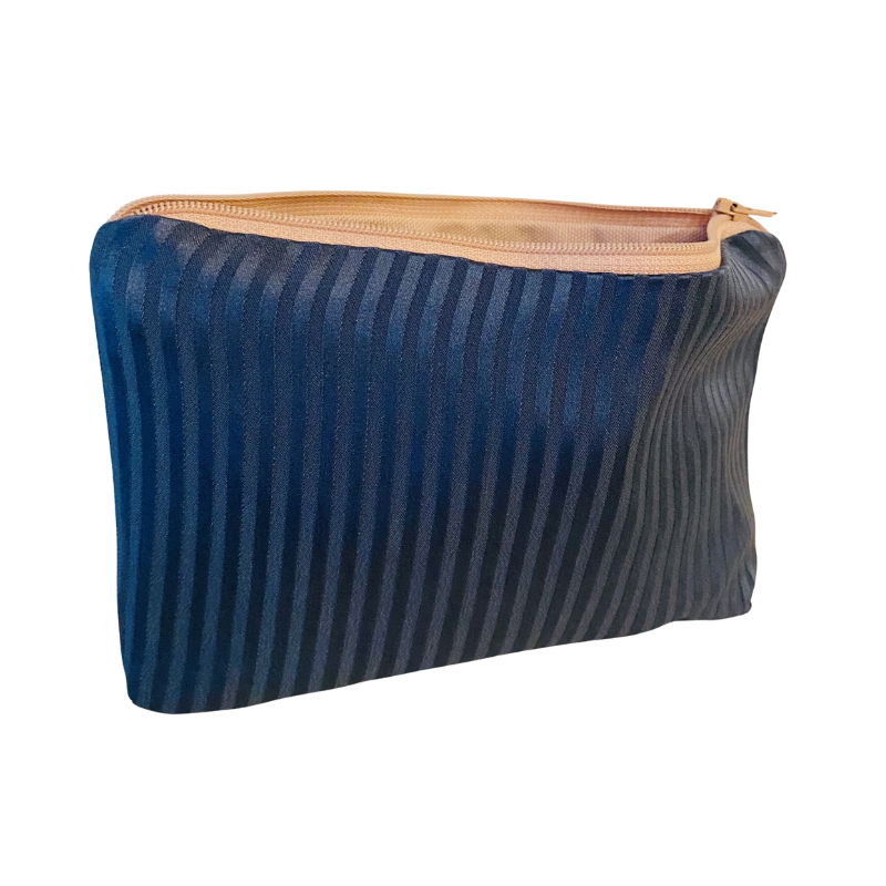 Blåstripet beauty make up bag lavet af silke